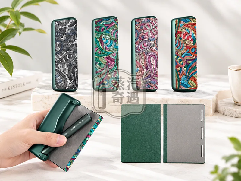 IQOS ILUMA PRIME腰果花紋PU皮革保護套 綠色款裝機手持特寫圖
